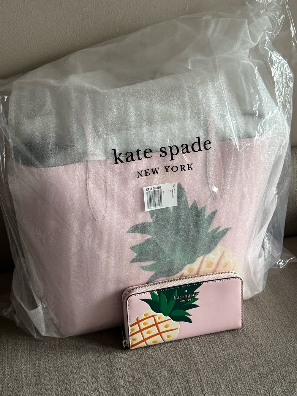 Kate Spade ♠️ Pineapple Colada large tote bag & wallet Reversible leather Beach!